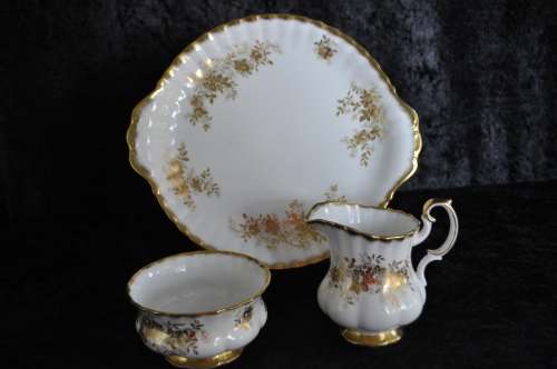 Royal Albert "Antoinette" Cake Plate, Milk & Sugar.