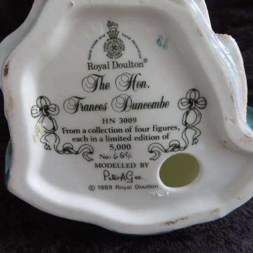 Royal Doulton Figurine `The Honourable Frances Duncombe` HN 3009 - Limited Edition 664/5000