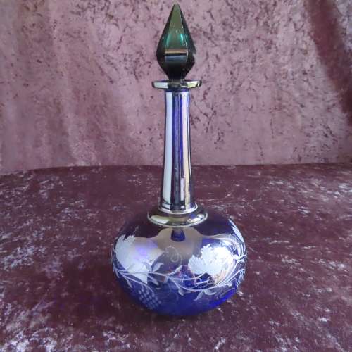 Bristol Blue Etched Decanter.