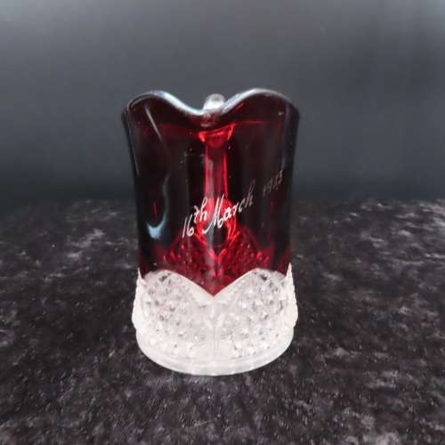 Antique Ruby Glass Milk Jug  Etched 16th March 1923