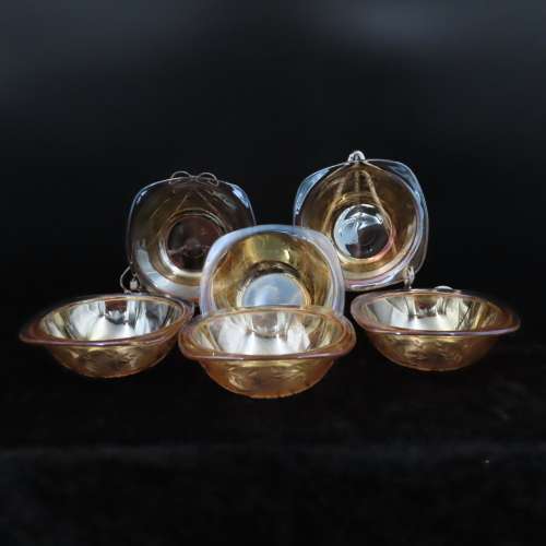 Orange Lustre Depression Glass Fruit Bowls x 6