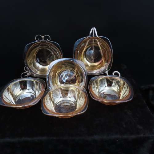 Orange Lustre Depression Glass Fruit Bowls x 6