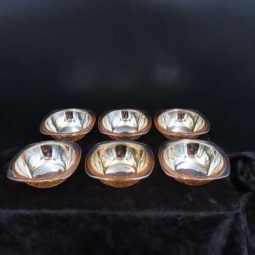 Orange Lustre Depression Glass Fruit Bowls x 6