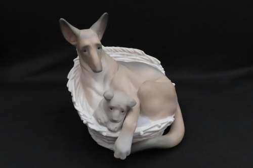 Lladro German Sheperd With Pup (Reclining In Dog Basket)