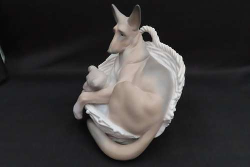 Lladro German Sheperd With Pup (Reclining In Dog Basket)