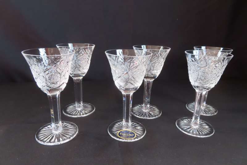 Bohemia Crystal Hand Cut Sherry Glasses x 6 Made in Czecholovakia
