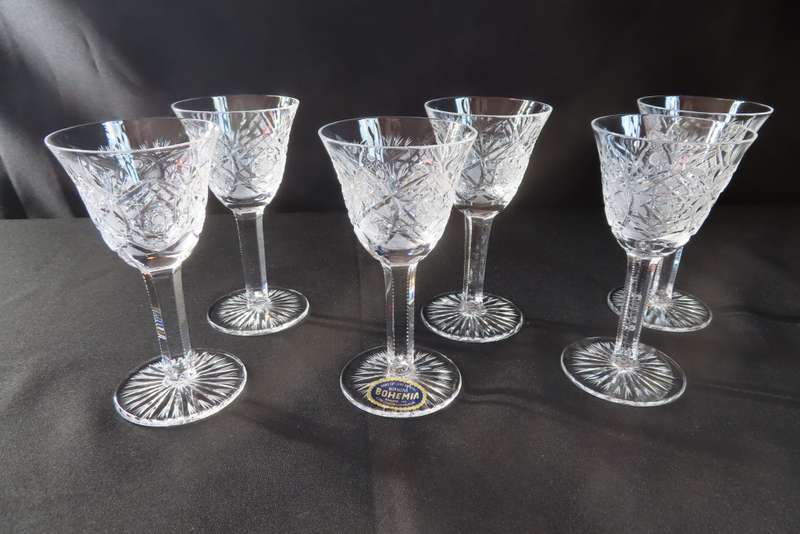 Bohemia Crystal Hand Cut Sherry Glasses x 6 Made in Czecholovakia