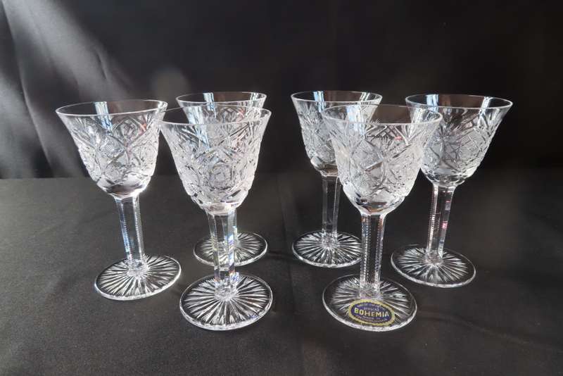 Bohemia Crystal Hand Cut Sherry Glasses x 6 Made in Czecholovakia
