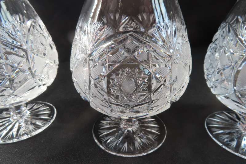 Bohemia Crystal Hand Cut Brandy Glasses x 6 Made in Czechoslovakia.