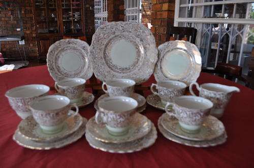 Colclough Bone China Tea Set  (1930's) 6 Trio's/milk, sugar, cake plate