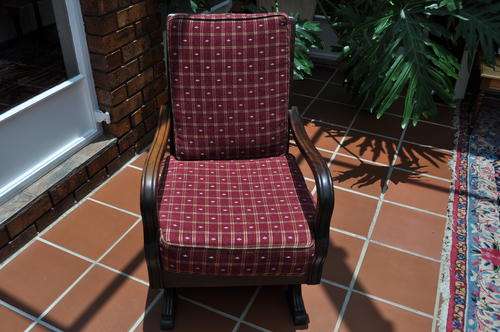 Imbuia Rattan Back Rocking Chair (Collections Only)
