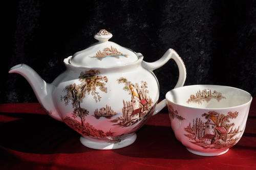 Johnson Bros. "The Old Mill" Tea Pot and Sugar Bowl