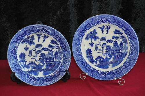 Willow Pattern Soup Plates x 2  - (Made in Occupied Japan)