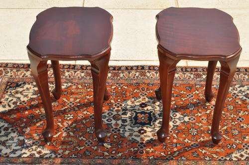 Pair of Imbuia Side Tables - Queen Ann Legs --   Collections Only !!!!!
