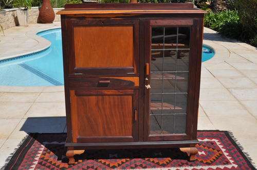 Oak & Imbuia Bureau/Display Cabinet "Lead Lite" Multi Purpose Unit -- Collections ONLY !!!!