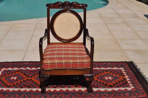 Stunning Imbuia  Ball and Claw Rattan Back Arm Chair  --  Collections Only !!