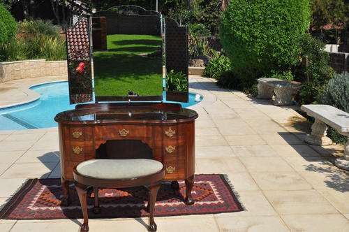 Imbuia Ball & Claw Kidney Shaped Dresser With Stool