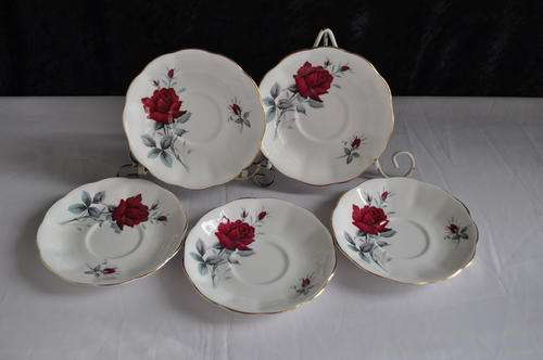 Royal Albert Saucers - 4 x Sweet Romance"  - 1 x Queens Messenger"