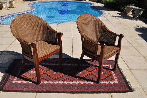 Wicker & Mahogany Tub Chairs x 2 --  Collections Only !!!  Price is for both chairs.