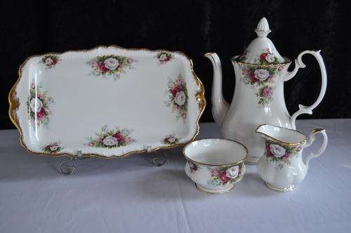 Royal Albert "Celebtation" Coffee Pot, Creamer, Sugar Bowl, Biscuit Plate