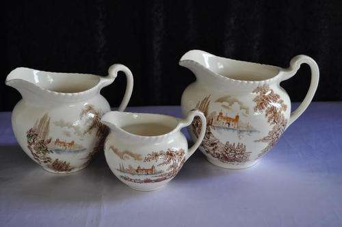 Johnson Bros "Castle On The Lake" Jugs x 3