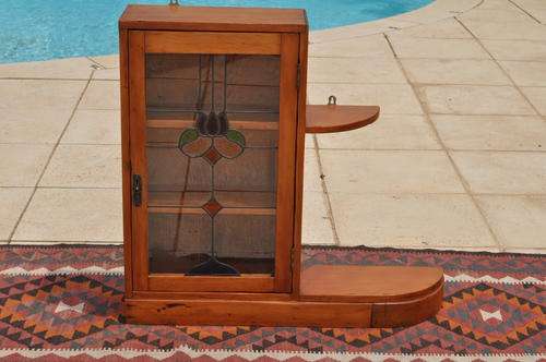 Oregan Pine Bathroom Wall Unit With Lead Light Glass --  Collections Only!!!