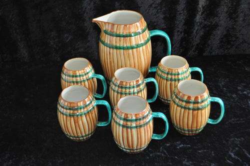 Balboa Italian Hand Painted Lemonade Jug & 6 Matching Mugs