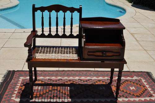 Imbuia Telephone Table With Riempie Seat  ------  Collections Only!!!!