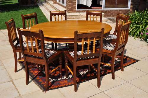 Imbuia & Yellow Wood Dining Table With 8 Matching Riempie Chairs. Collections Only!!!