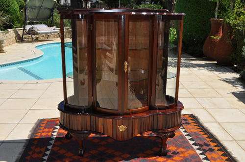 Imbuia Ball & Claw Curved Glass Display Cabinet --  Collections Only!!