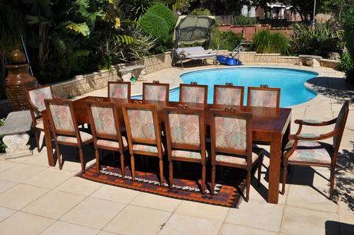 Dining Room Suite - Walnut Veneer Table & 12 Beechwood Chairs - Collections Only!!!