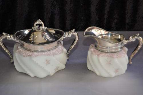 Beautiful Victorian Glass Embossed  Hand Painted Milk & Sugar - Circa 1880 - Super Stunning!!