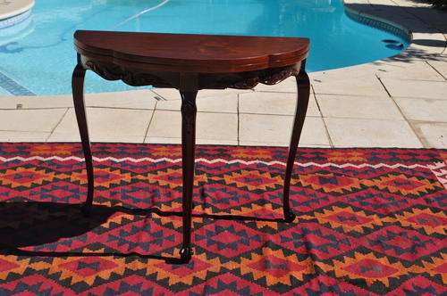 Imbuia Games Table/Half Moon Table With Carved Detail  --  Collections Only!!!!