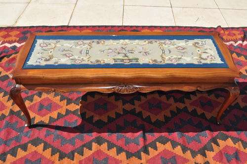 Coffee Table - Tapestry Under Glass - Queen Ann Leg -  Collections Only!!!!
