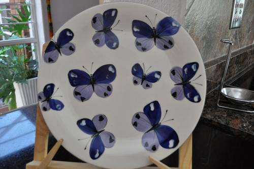 Beautiful Butterfly Handpainted large sandwich plate
