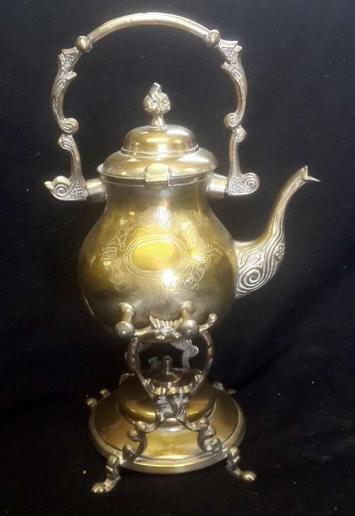 Magnificent Antique Brass Kettle with Burner and Stand