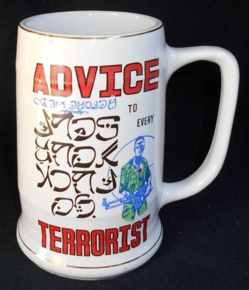 Large 1977 Operation Hurricane Gold Detailed 'ADVICE TO EVERY TERRORIST' Beer Mug