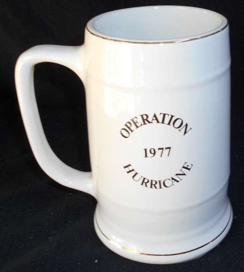 Large 1977 Operation Hurricane Gold Detailed Beer Mug