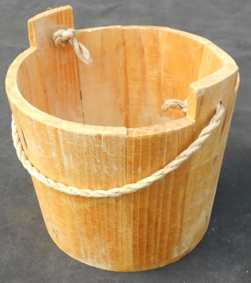 Large Wooden Bucket or Pail with Rope Handle