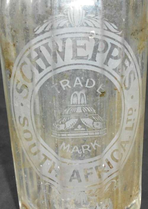 Vintage Schweppes Limited British Syphon Company Tall Etched Glass Soda Bottle