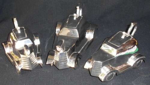 RARE 1930's James Sadler Racing Car Silver Plated 3pc Teapot, Creamer and Sugar Bowl