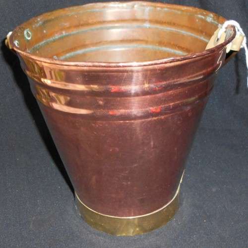 Vintage Large Copper Bucket with Brass Bands