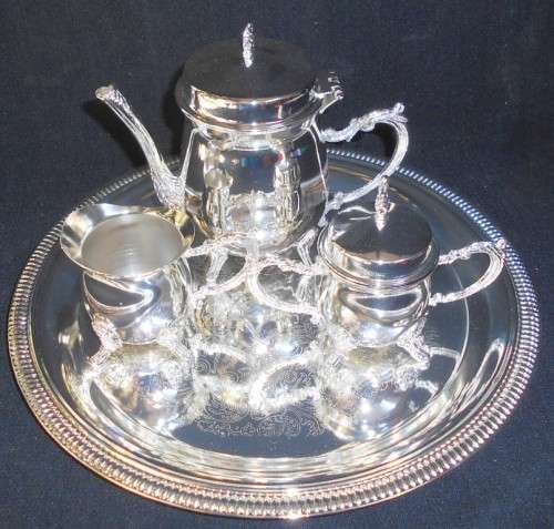 Vintage Ornate single serving Silver Plated 4 Piece Tea Set...TEA FOR ONE