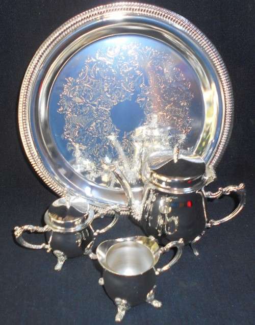 Ornate Child's Miniature Silver Plated 4 Piece Tea Set