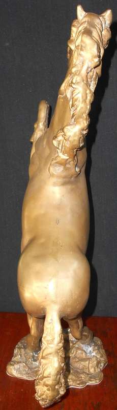 Vintage Large Solid Brass Rearing Stallion Horse Statue