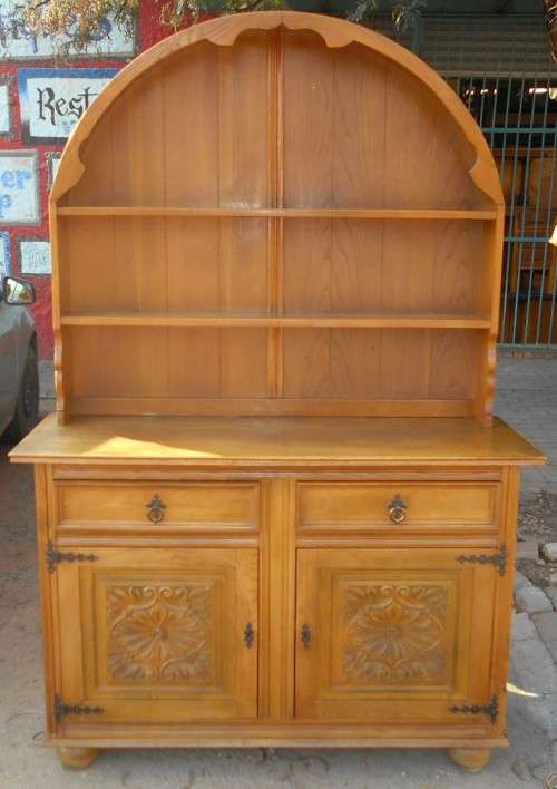 Vintage Solid Oak 2 Drawer, Carved Cupboard Doors Sideboard Server