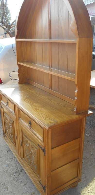 Solid Oak 2 Drawer, Carved Cupboard Doors Sideboard Server