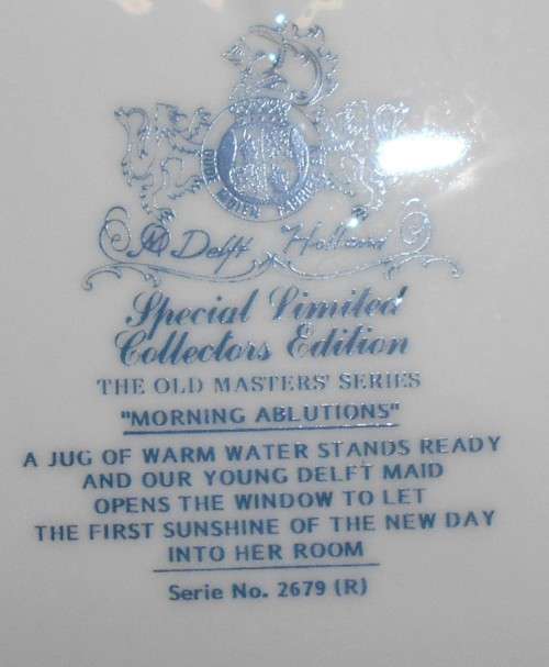 Delft Holland Special Limited Collectors Edition Morning Ablutions Large Platter