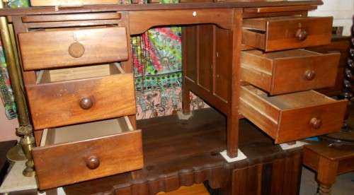 Teak 6 Drawer, 2 Leaf Office Desk