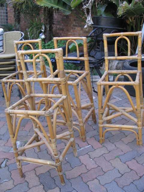 SET OF 4 REALLY NICE CANE BAR STOOLS ...BID ON THEM AS A SET